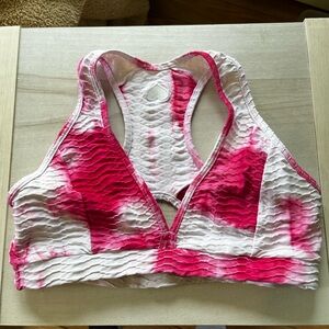 Women's Pink and White Textured Sports Bra